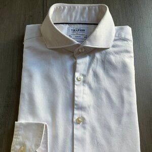 T.M.Lewin Dress Shirt 15.5 White Spread Collar Herringbone Slim Fit